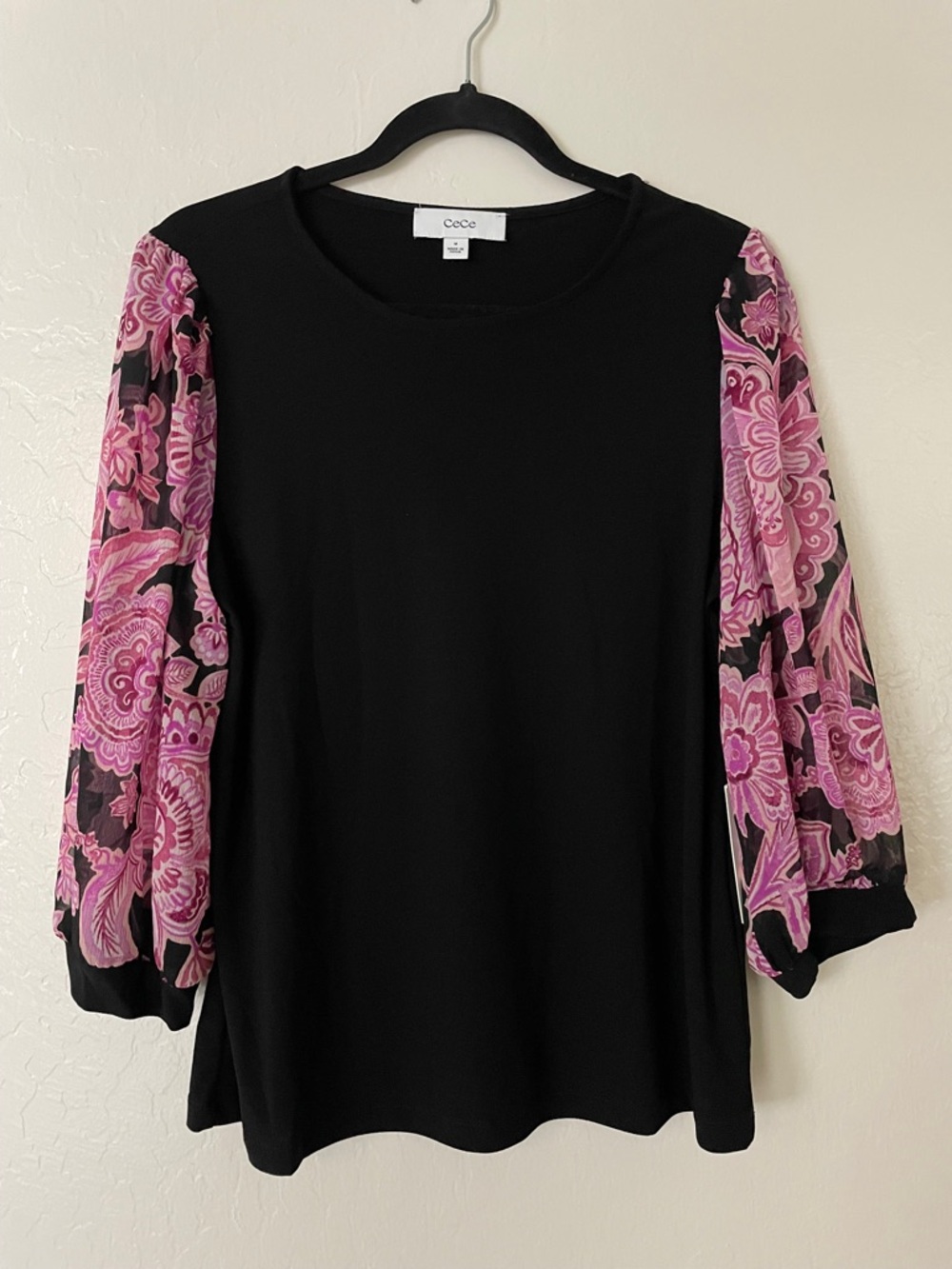 CeCe Black Blouse with Logo Neck Label